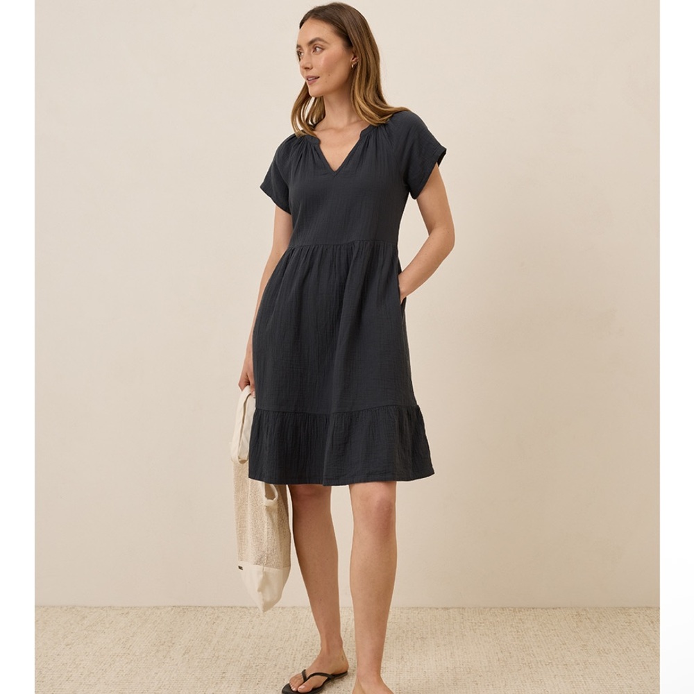 Pact Coastal Double Gauze Breezy Dress black medium